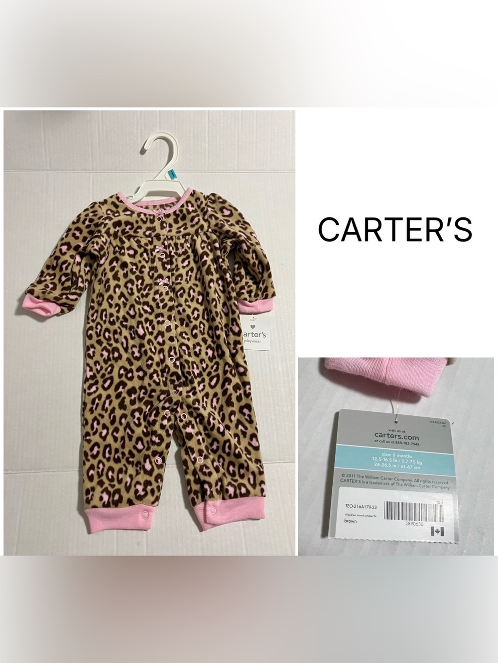 CARTER’S - 6M - NWT - INFANT GIRLS LEOPARD CAT FLEECE COVERALL